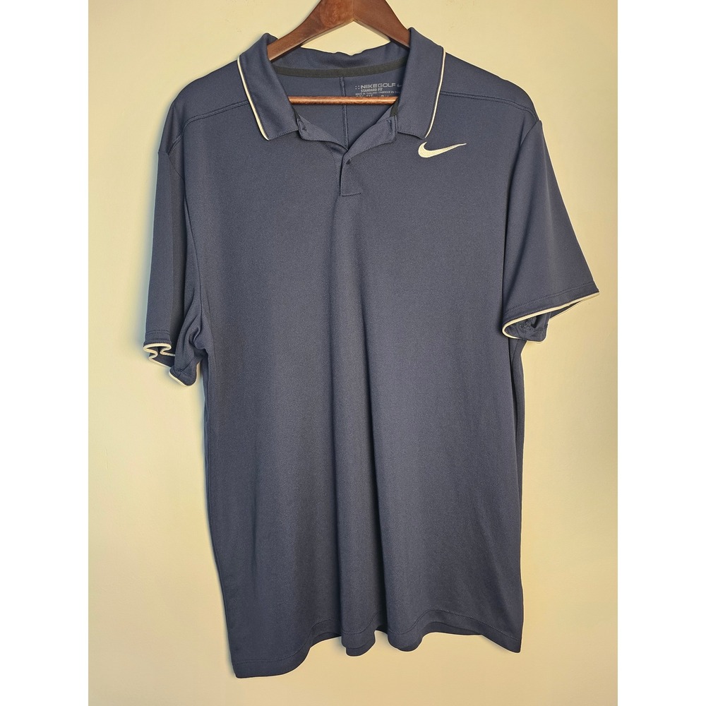 Athletic Nike Golf Polo Shirt Mens XL Navy  Dri-FIT Contrast Trim‎ Standard Fit
